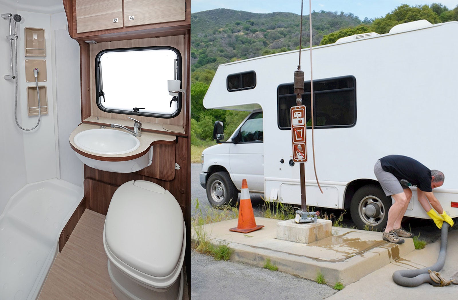 Portable RV/camper toilet and holding tank setup in Bridgeport, West Virginia