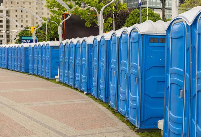 Seasonal porta potty units set up at a Bridgeport, West Virginia venue