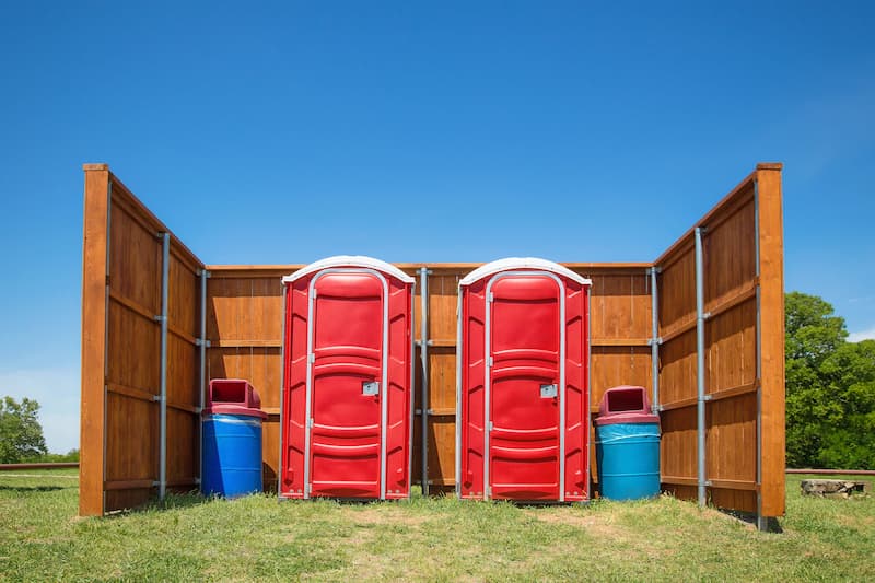 Short-term porta potty units staged for delivery in Bridgeport, West Virginia